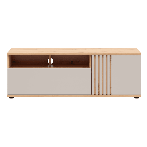 Suporte para televisor Ezra de 1 porta e 1 gaveta 135 cm Caxemira e Bois Suporte para televisor Ezra de 1 porta e 1 gaveta 135 cm Caxemira e Bois