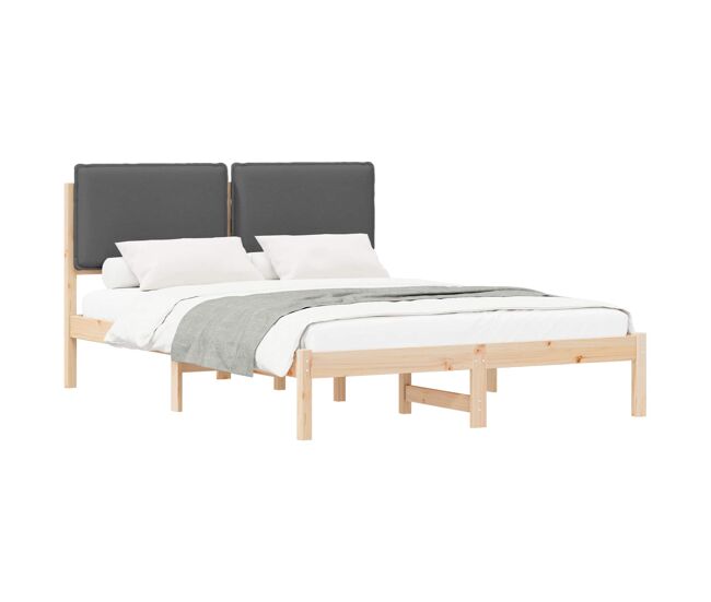 Estructura de cama matrimonial estilo con cabecera tapizada gris oscuro