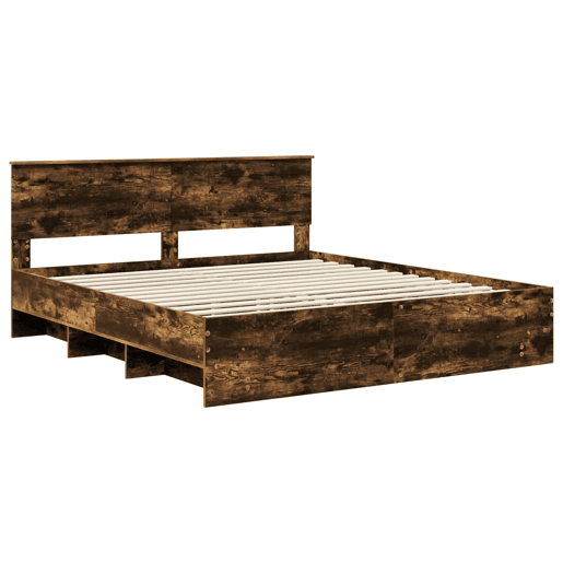 Estrutura de cama de casal com cabeceira - Carvalho Defumado 200 x 200 cm