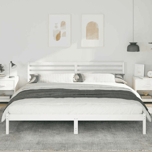 Estrutura de cama de casal com cabeceira king size - Branco 200 x 220 cm