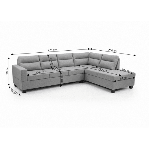 Sofá de Canto Chaise Longue Gigant 274cm, Cinza, Chaise Direita Sofá de Canto Chaise Longue Gigant 274cm, Cinza, Chaise Direita