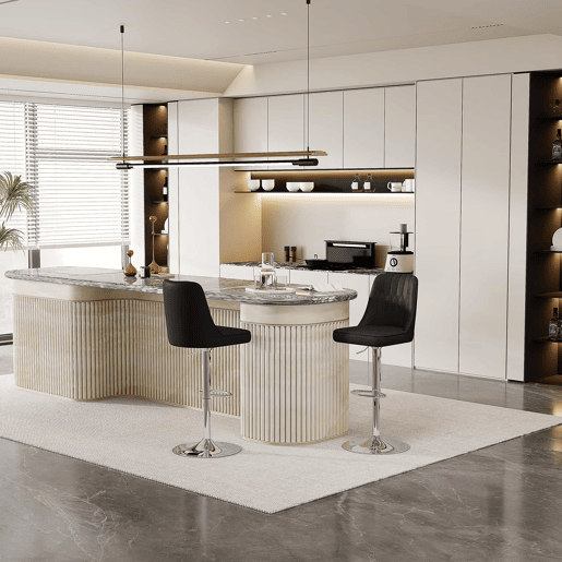 Bancos de bar (2 unidades) - Ajustáveis, giratórios a 360°, encosto em PU com design almofadado - Preto e prateado