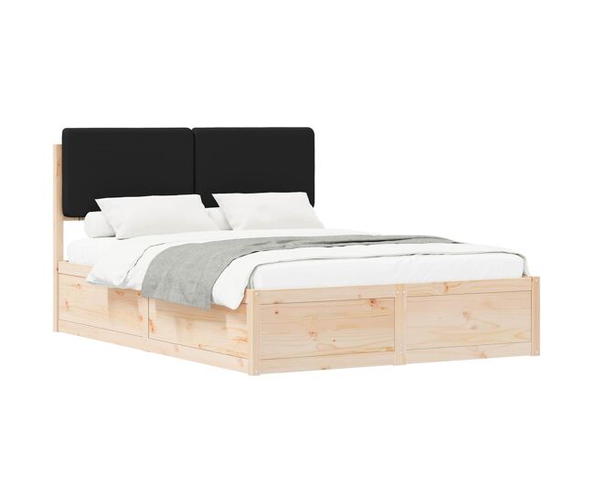 Estructura de cama matrimonial estilo con cabecera tapizada negro 150 x 200 cm