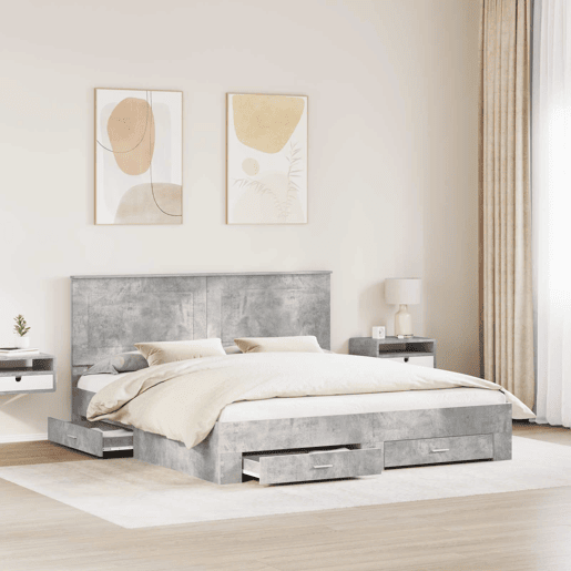 Estrutura De Cama De Casal Moderno - Cinzento 200 x 200 cm Madeira processada