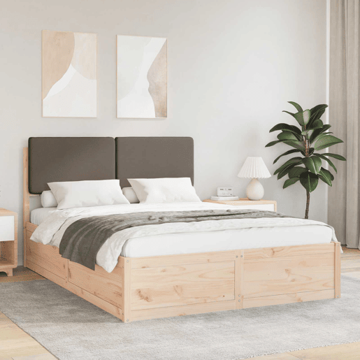 Estrutura de Cama de casal moderno com Cabeceira Estofada Cinzento-acastanhado
