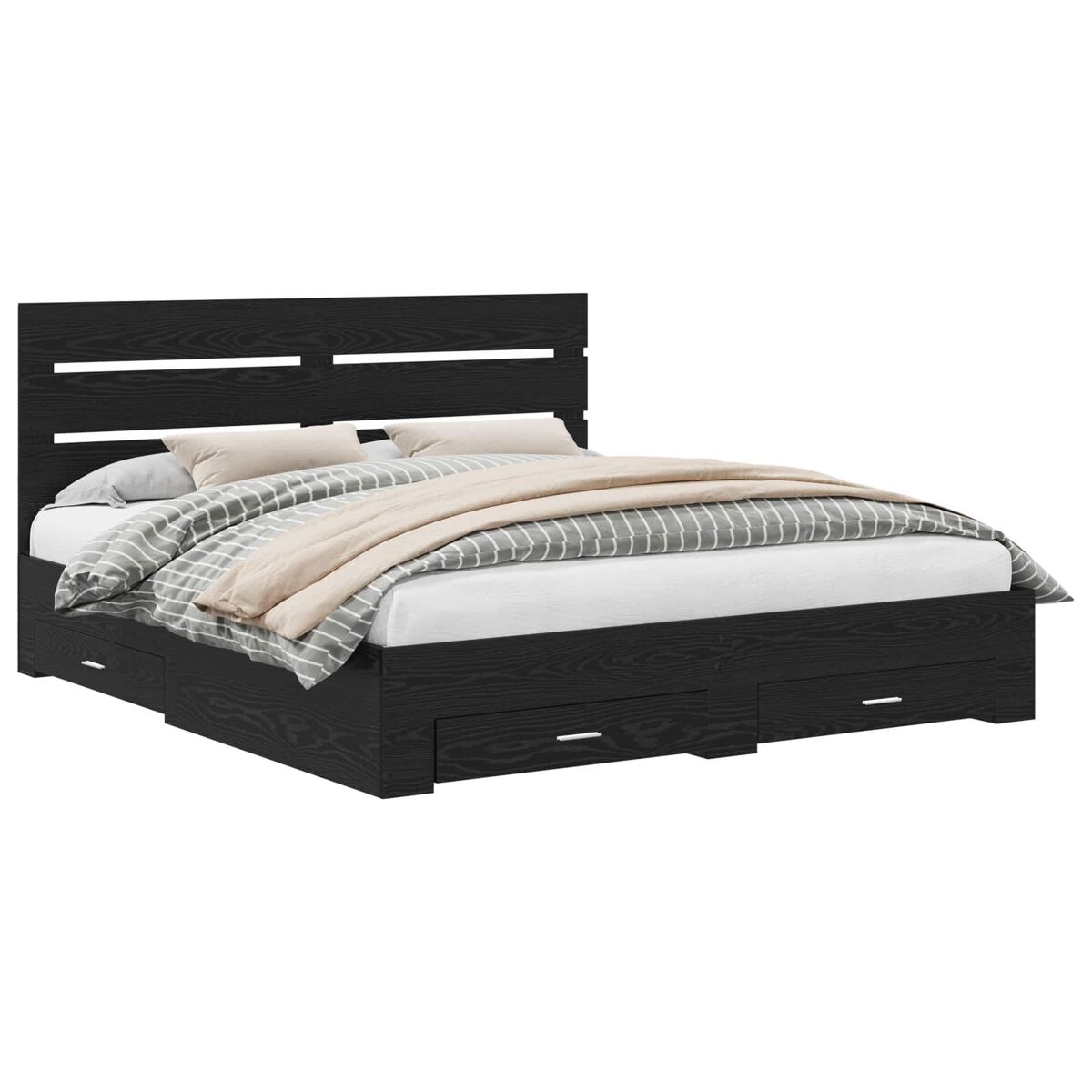 Estructura De Cama Doble Matrimonial 183x203 Negro/ Madera