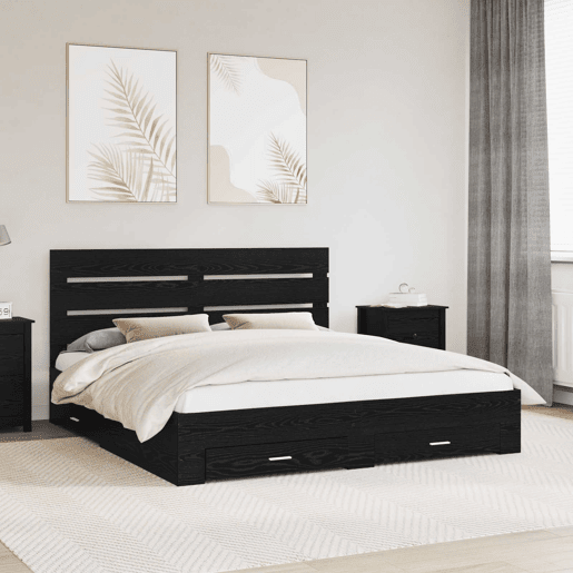 Estrutura da Cama de casal moderno com gaveta - Carvalho Preto 180 x 200 cm