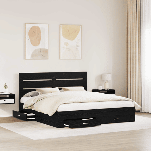 Estrutura da Cama de casal moderno com gaveta - Carvalho Preto 180 x 200 cm