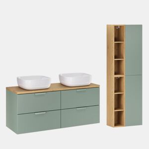Móvel de lavatório duplo de 120 cm e pedestal Oria Verde mate