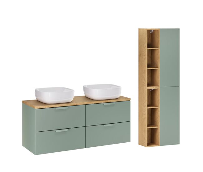 Lavabo doble 120cm y pedestal oria verde mate