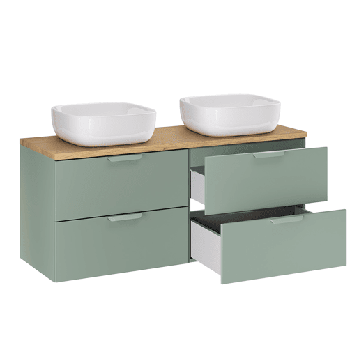 Móvel de lavatório duplo de 120 cm e pedestal Oria Verde mate