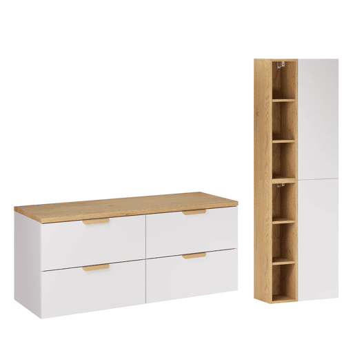 Conjunto de móvel inferior de 120 cm e coluna Oria Branco mate