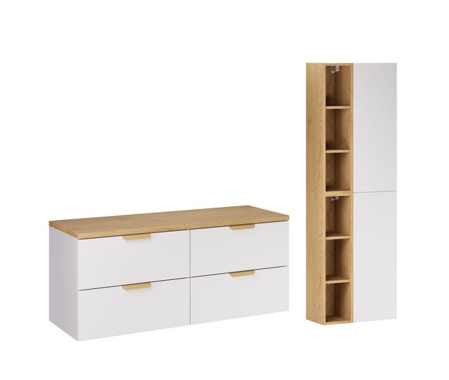 Mueble bajo encimera de 120 cm y juego de columnas oria blanco mate
