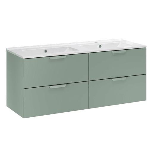 Conjunto móvel lavatório duplo 120cm de encastrar com coluna Oria Verde mate