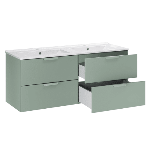 Conjunto móvel lavatório duplo 120cm de encastrar com coluna Oria Verde mate