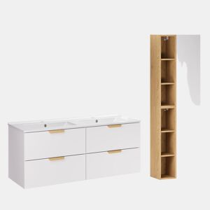 Conjunto móvel lavatório duplo encastrado 120cm e coluna Oria Branco mate