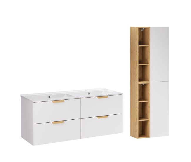 Lavabo doble de 120 cm con pedestal oria en blanco mate