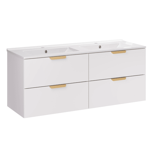 Conjunto móvel lavatório duplo encastrado 120cm e coluna Oria Branco mate