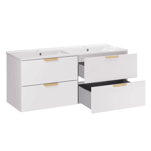 Conjunto móvel lavatório duplo encastrado 120cm e coluna Oria Branco mate