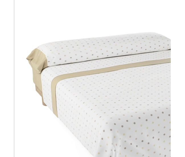 Juego de sábanas maia nalui beig tejido polycotton, lavable a 30º y fácil planchado