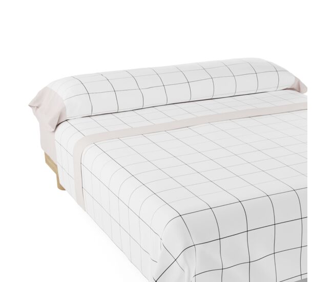 Juego de sábanas cuadros nalui beig tejido polycotton, lavable a 30º y fácil planchado