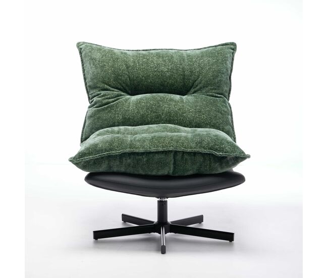 Sillón relax giratorio 360° - respaldo ajustable 3 posiciones, patas metálicas negras, cuero sintético antirrayaduras, tejido chenilla y espuma memory
