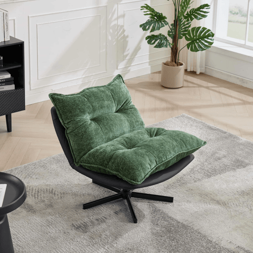 Poltrona relax giratória a 360° - encosto ajustável em 3 posições, pés metálicos pretos, couro sintético resistente a riscos, tecido de chenille e espuma viscoelástica - verde