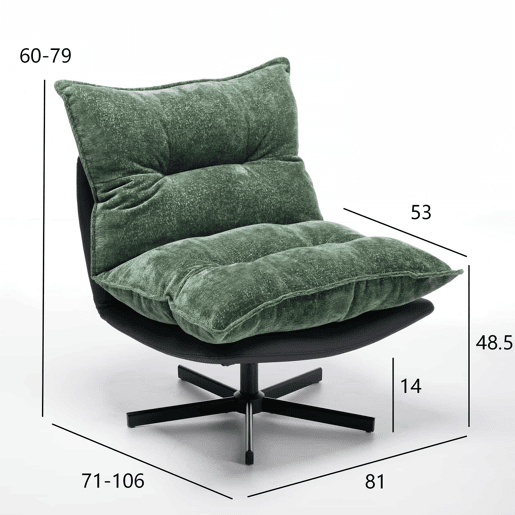 Poltrona relax giratória a 360° - encosto ajustável em 3 posições, pés metálicos pretos, couro sintético resistente a riscos, tecido de chenille e espuma viscoelástica - verde
