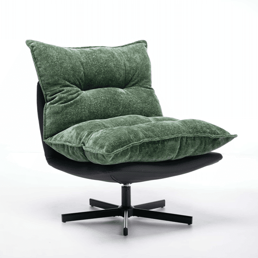 Poltrona relax giratória a 360° - encosto ajustável em 3 posições, pés metálicos pretos, couro sintético resistente a riscos, tecido de chenille e espuma viscoelástica - verde