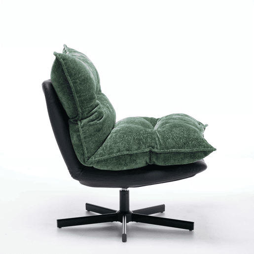 Poltrona relax giratória a 360° - encosto ajustável em 3 posições, pés metálicos pretos, couro sintético resistente a riscos, tecido de chenille e espuma viscoelástica - verde