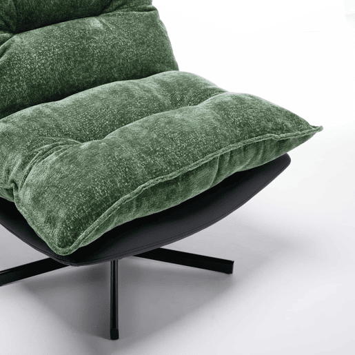Poltrona relax giratória a 360° - encosto ajustável em 3 posições, pés metálicos pretos, couro sintético resistente a riscos, tecido de chenille e espuma viscoelástica - verde