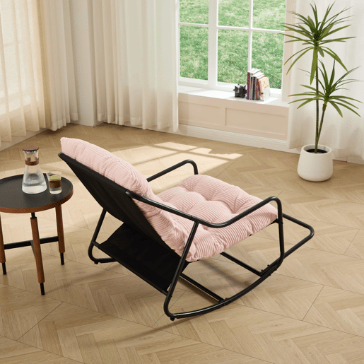 Cadeira de baloiço para exterior - almofada grossa e confortável, estofamento macio, para sala de estar, quarto e leitura - rosa