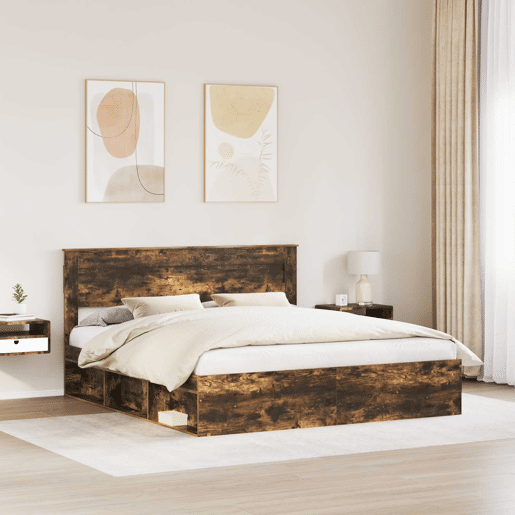 Estrutura de cama de casal com cabeceira - Carvalho Defumado 180 x 200 cm