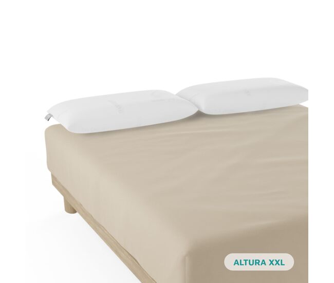 Sábana bajera nalui beig 100% algodón 180 hilos (camas max 34cm), suave, fresca, transpirable, lavable a 30ºc