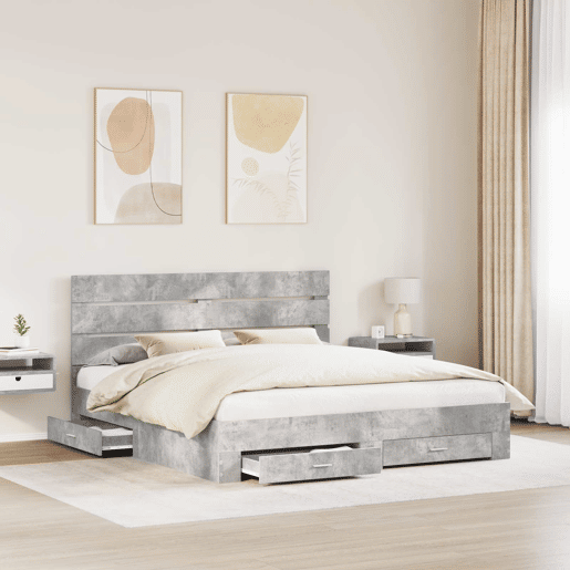 Estrutura De Cama De Casal Moderno - Cinzento 180 x 200 cm Madeira processada