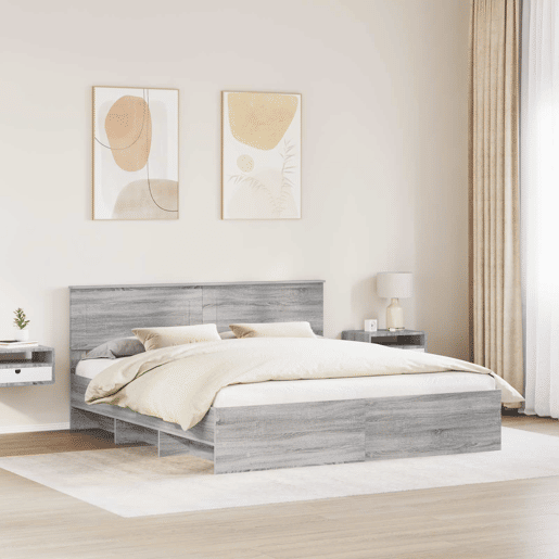 Estrutura De Cama De Casal Moderno - Cinza Sonoma 200 x 200 cm Madeira processada
