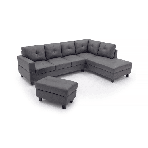 Sofá Chaise Longue de Canto + Pufe Kisrais 245cm, Cinza