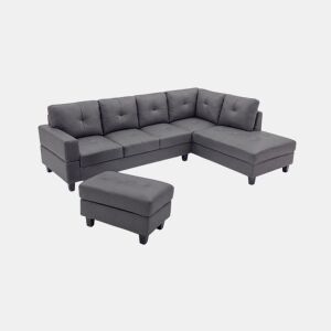 Sofá Chaise Longue de Canto + Pufe Kisrais 245cm, Cinza