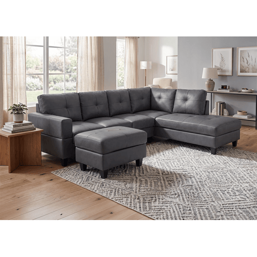 Sofá Chaise Longue de Canto + Pufe Kisrais 245cm, Cinza