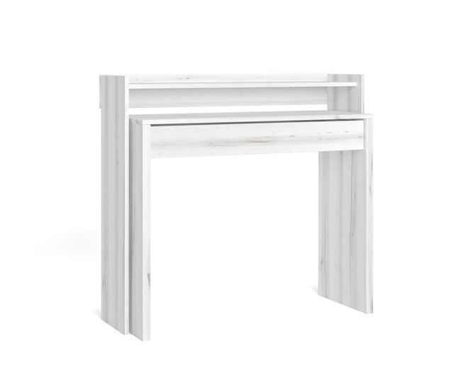 Escritorio extensible, mesa escritorio ordenador, 99x35x90cm, retractil, oficina o estudio, estilo moderno, blanco veteado