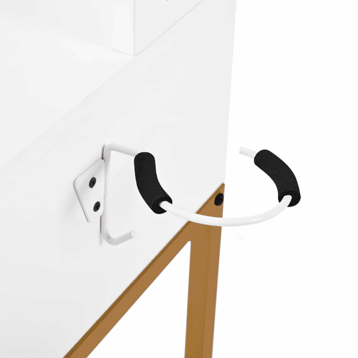 Penteadeira moderna 80 x 138,5 x 40 cm - com iluminação LED, espelho giratório, tomadas, banco, 2 gavetas e 2 prateleiras abertas, pés metálicos dourados - branco e dourado