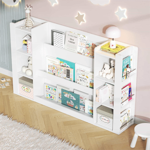 Estante infantil 140 x 30 x 95 cm - estante para livros infantis com espaço de arrumação, armário infantil, móvel de madeira para quarto infantil - branco