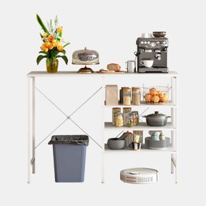 Mesa multifuncional 120 x 40 x 85,5 cm - modular e combinável, montagem flexÃvel para cozinha, sala de estar, cave e garagem, estrutura metálica branca e tampo branco - branco