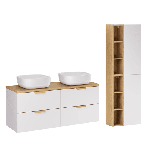 Móvel de lavatório duplo de 120 cm com pedestal Oria branco mate