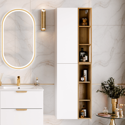 Móvel de lavatório duplo de 120 cm com pedestal Oria branco mate
