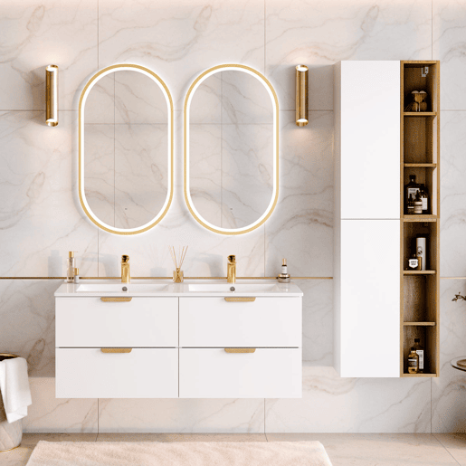 Móvel de lavatório duplo Oria 120cm branco mate Móvel de lavatório duplo Oria 120cm branco mate