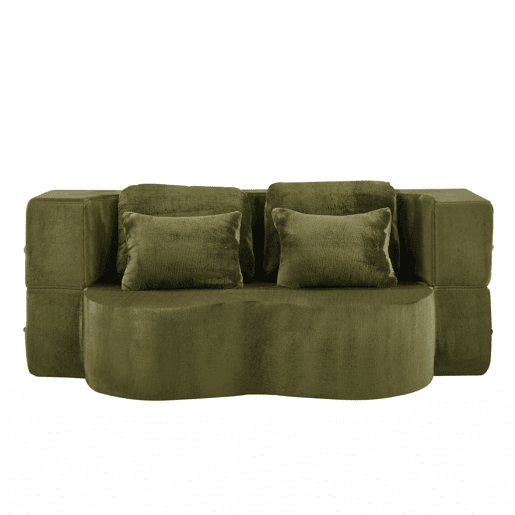 Sofá-cama de 2 lugares - moderno, com 4 almofadas, colchão dobrável de espuma de alta densidade - verde