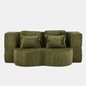 Sofá-cama de 2 lugares - moderno, com 4 almofadas, colchão dobrável de espuma de alta densidade - verde