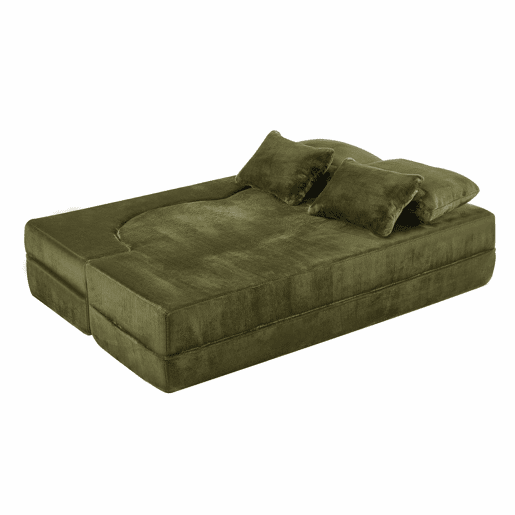 Sofá-cama de 2 lugares - moderno, com 4 almofadas, colchão dobrável de espuma de alta densidade - verde