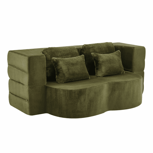 Sofá-cama de 2 lugares - moderno, com 4 almofadas, colchão dobrável de espuma de alta densidade - verde
